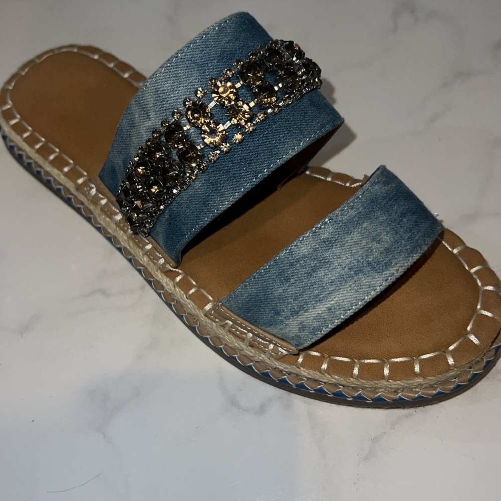Crown Vintage Denim Rhinestone Slides